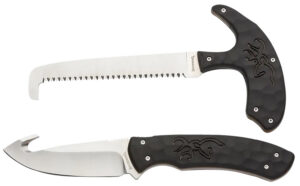 Browning 3220420 Primal Combo  3.75"/5.25" Fixed Drop Point Gut Hook/Skinner, Saw 8Cr13MoV SS Blade, Black Polymer w/Rubber Overmold & Finger Grooves Handle, 2 Piece Set, Includes Sheath