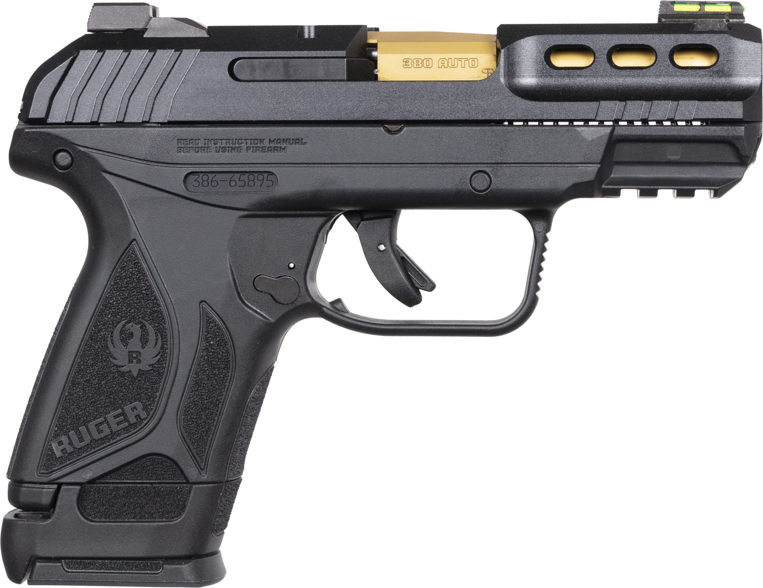 Ruger Security 380 - 380 ACP - 3.42" Barrel - 15+1 - Black with Gold Barrel - Fiber Optic Sight